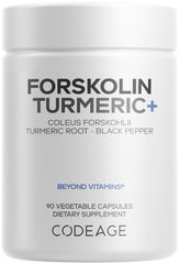 Codeage Forskolin Turmeric bottle with capsules for daily wellness.