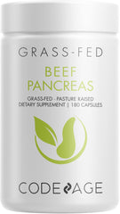 Bottle of Codeage Grass-Fed Beef Pancreas supplement with capsules