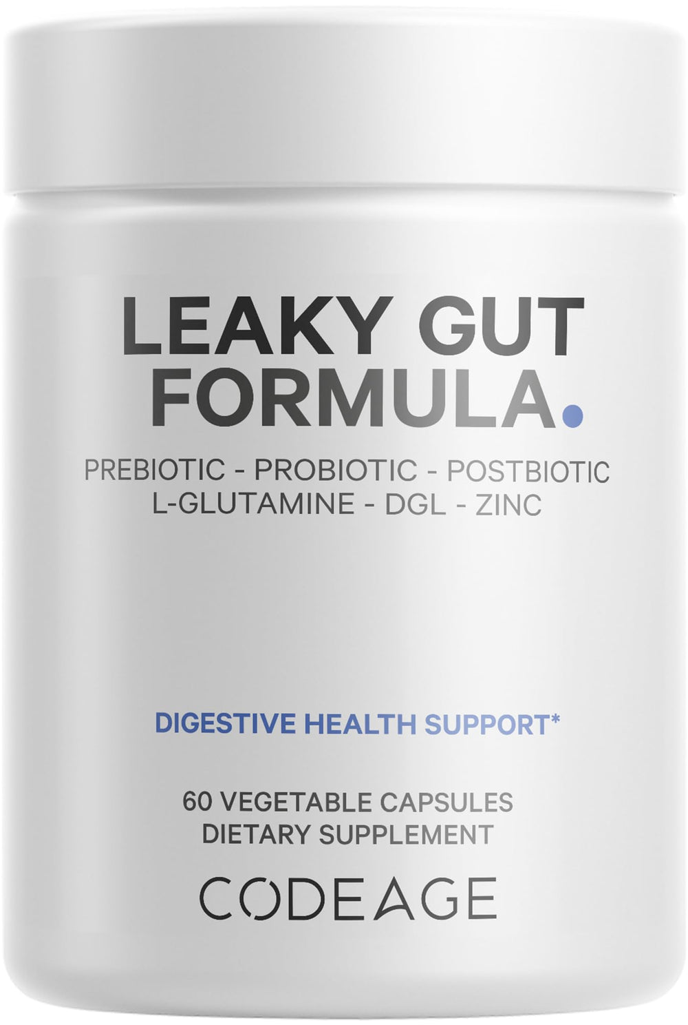 Bottle of Codeage Leaky Gut Supplement with 60 vegan capsules