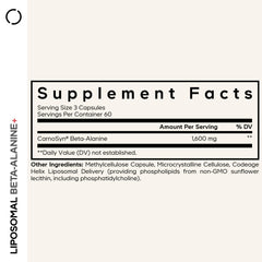 Codeage Liposomal Beta-Alanine label highlights CarnoSyn for athletic support.