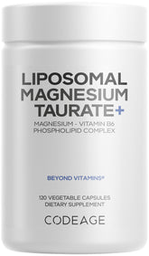 Codeage Liposomal Magnesium Taurate+ bottle and capsules
