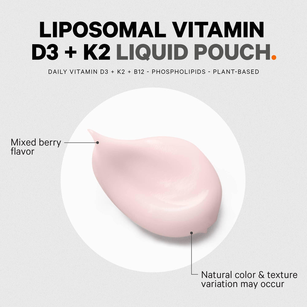Vegan, non-GMO D3, K2 (MK-7), and B12 liquid sachets