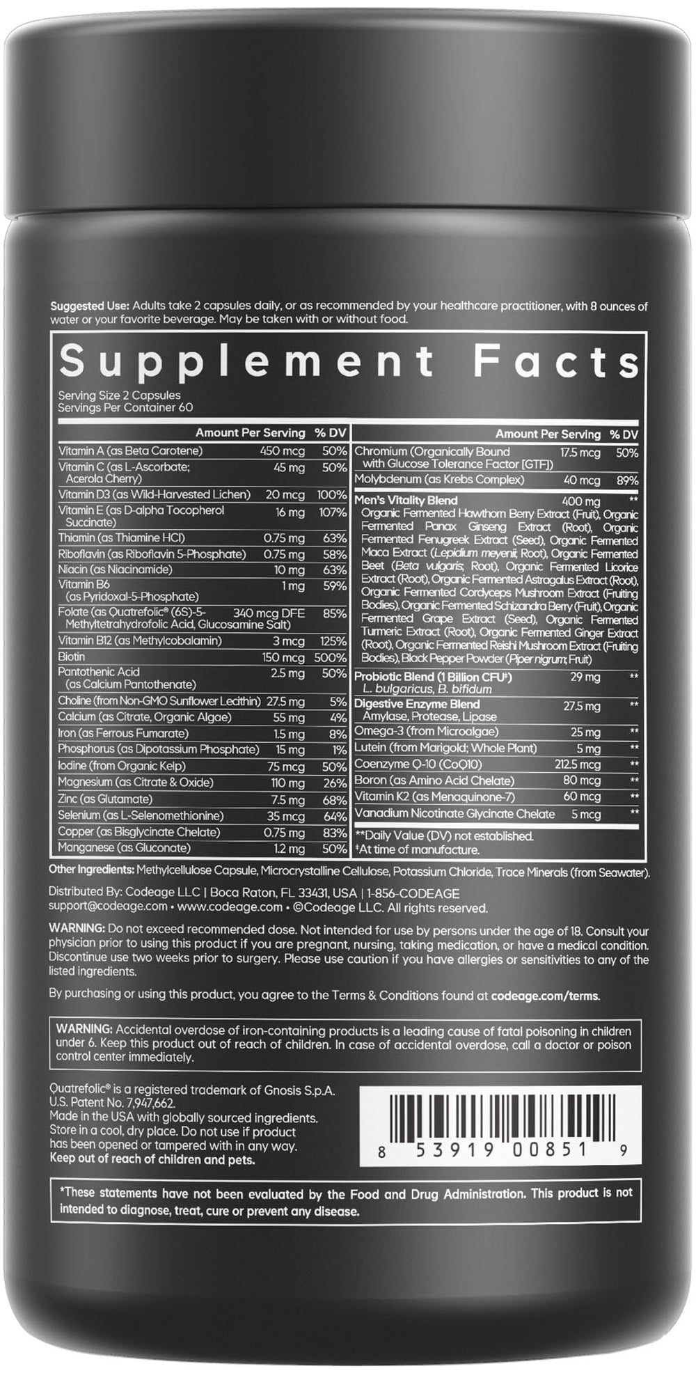 Allergen-free vegan and non-GMO seal on Codeage packaging