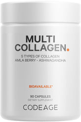 Front view of Codeage Multi Collagen Capsules bottle containing 90 capsules