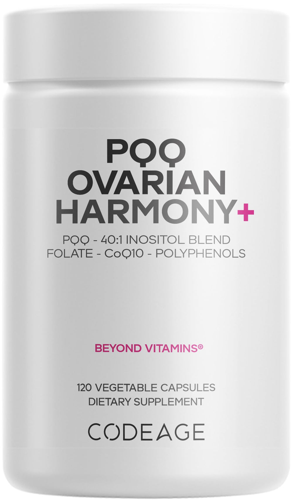 Codeage PQQ Ovarian Harmony+ bottle – front view