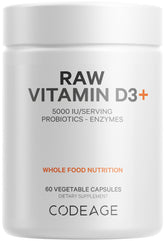 Codeage Raw Vitamin D3+ 5000 IU bottle with 60 capsules