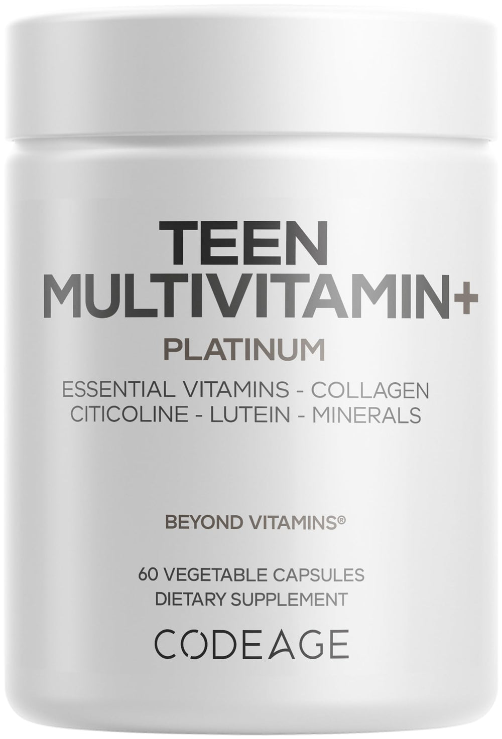 Codeage Teen Multivitamin+ Platinum bottle with capsules