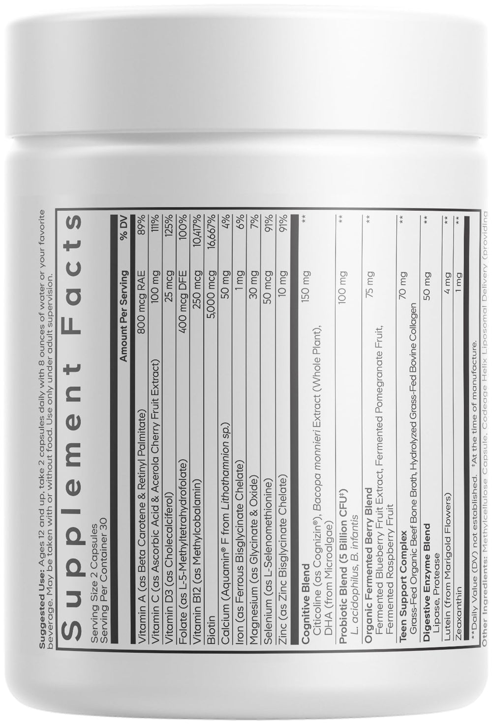 Codeage Teen Multivitamin+ Platinum bottle