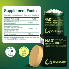 Detail of NAD+ energy support ingredients and Resveratrol