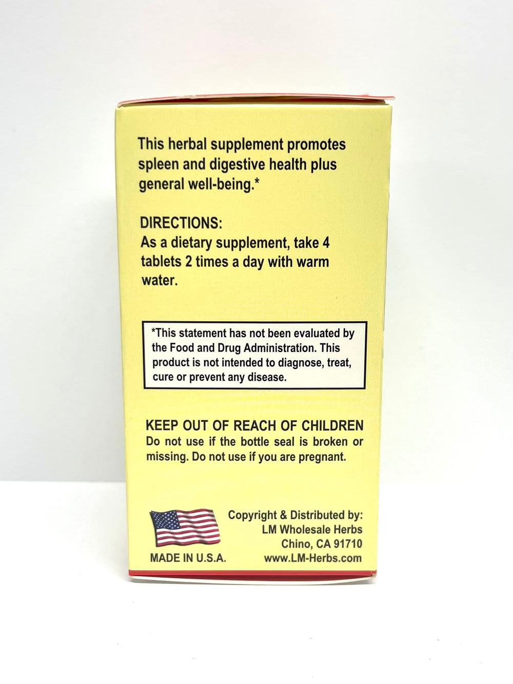 Made in USA seal on Codonopsis root herbal supplement packaging