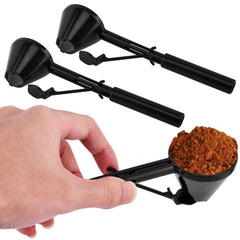 Coffee scoop funnel with slide-bottom design for precise transfers