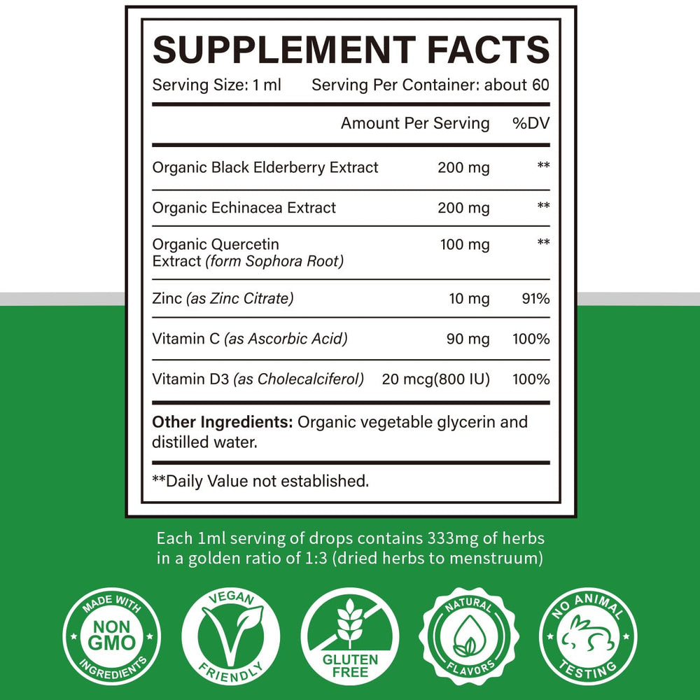 Liquid immune support drops with elderberry and echinacea