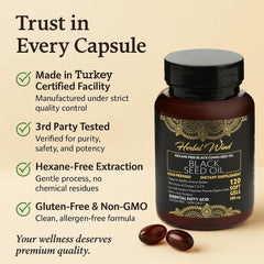 Cold-pressed black seed oil softgels with 500 mg per capsule
