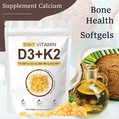 Close-up of D3 K2 10000 IU capsules