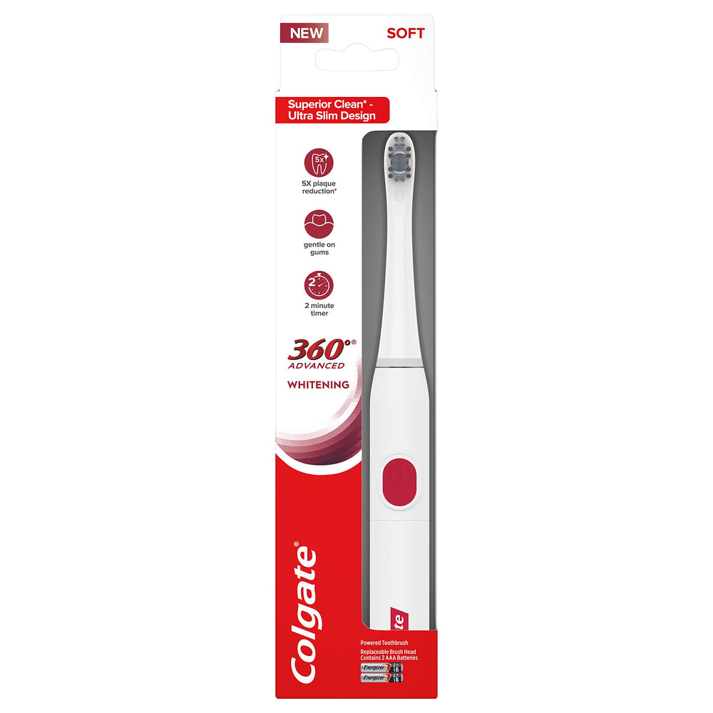 Front view of Colgate 360 Advanced Sonic Battery Power Toothbrush Soft Whitening 1-count
