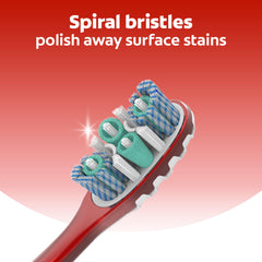 Close-up of soft spiral bristles on Colgate 360 toothbrush