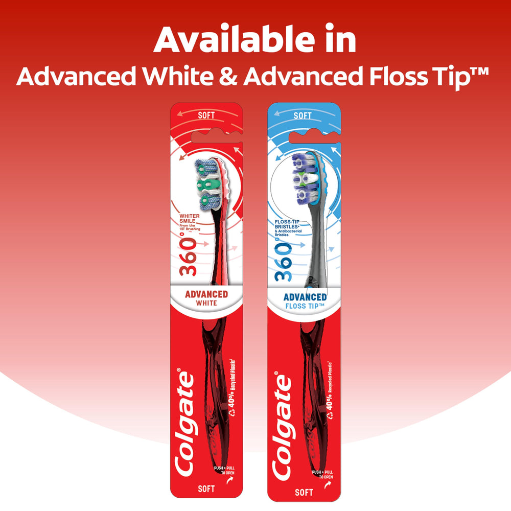 Four-pack Colgate 360 toothbrushes displayed together