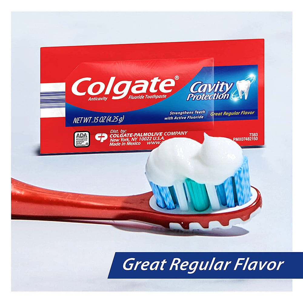 Travel-friendly single-use foil-pack toothpaste for Colgate Anticavity Paste 2oz