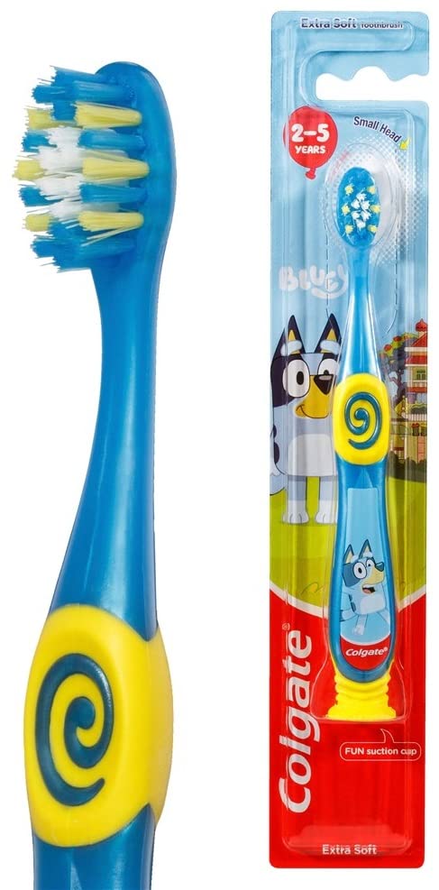 Close-up of extra-soft bristles on Colgate Bluey toothbrush