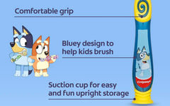 Colgate Bluey toothbrush showing small head and comfortable grip