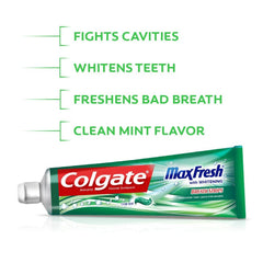Close-up of Colgate toothpaste tube highlighting breath strips