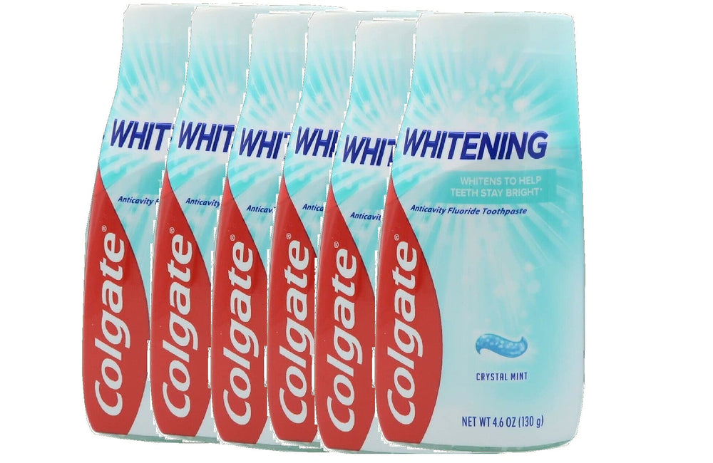 Colgate Max White Crystal Mint toothpaste packaging, 4.6 oz, pack of 6