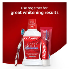 Graphic highlight showing 2% hydrogen peroxide in Colgate Optic White formula