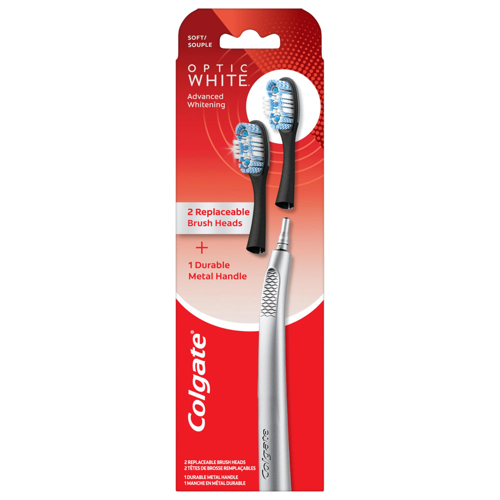 Colgate Optic White replaceable-head toothbrush starter kit with metal handle
