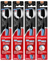 Close-up of Colgate Slimsoft Charcoal Toothbrush with 17x slimmer tip bristles