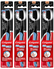 Close-up of Colgate Slimsoft Charcoal Toothbrush with 17x slimmer tip bristles