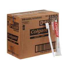 Multiple Colgate soft toothbrushes with full heads in bulk packaging