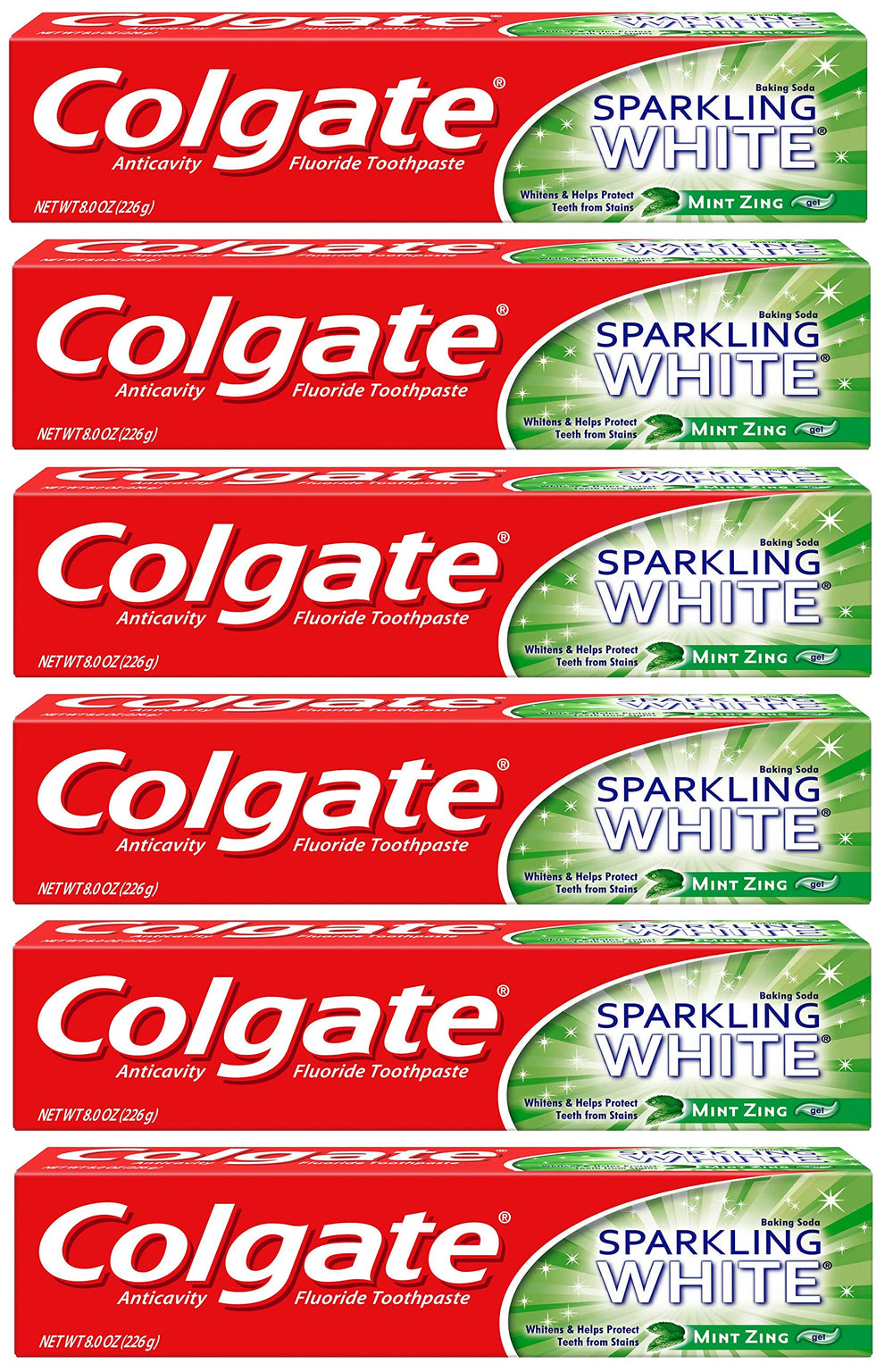 Colgate Sparkling White Mint toothpaste 8 oz 6-pack packaging