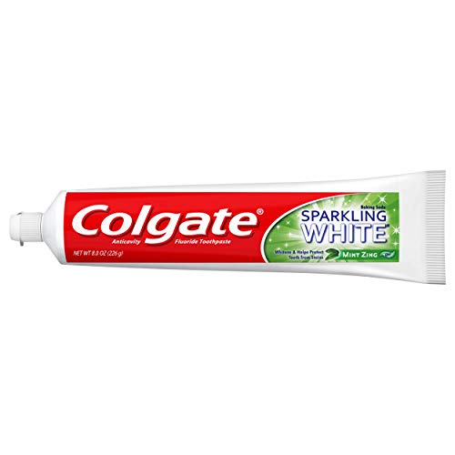 Front view of Colgate Sparkling White Mint toothpaste 8 oz tube