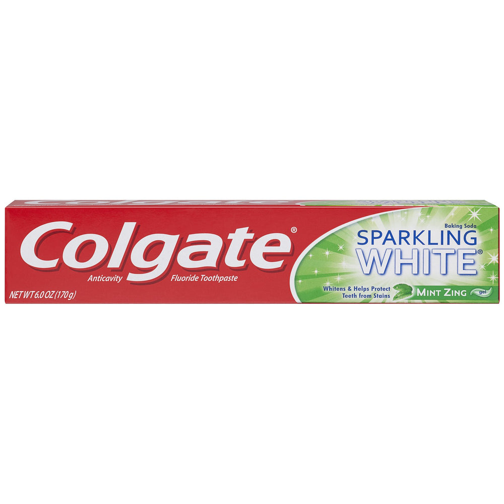 Colgate Sparkling White Mint Zing Gel toothpaste tube with packaging