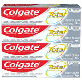 Colgate Total Deep Clean 4-pack 4.8 oz toothpaste tubes on white background