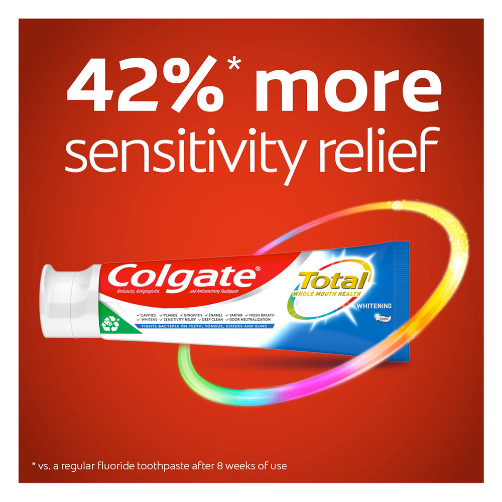 Back view of Colgate Total toothpaste pack showing product details