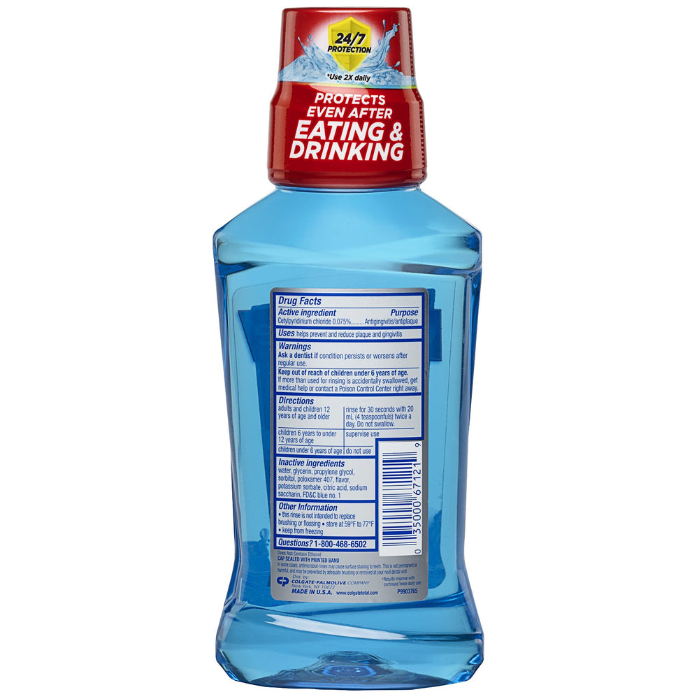 Assorted Colgate Total Pro-Shield Mouthwash flavors: Peppermint Blast, Spearmint Surge, Wintermint Rush