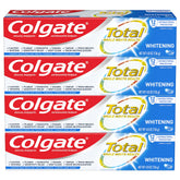 Four 4.8 oz Colgate Total Whitening Toothpaste Gel tubes in a four-pack