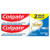 Front view of Colgate Total Whitening toothpaste pack (2 tubes)