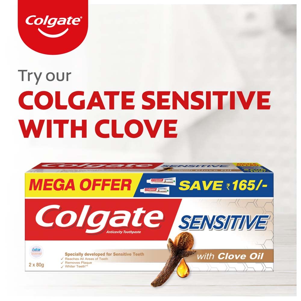 Colgate Sensitive Everyday Protection toothpaste label highlighting vegetarian, gluten-free and paraben-free