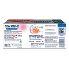 Colgate Sensitive Everyday Protection toothpaste with toothbrush on bathroom counter