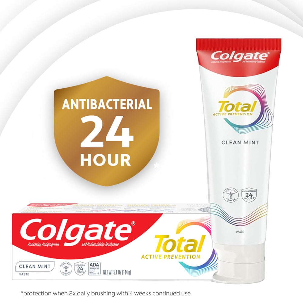 Four 5.1 oz Colgate Total Clean Mint toothpaste tubes