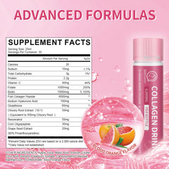 Shelf display of blood orange collagen drink bottles