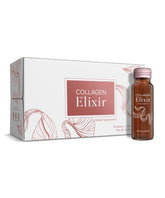 Collagen Elixir bottle with vibrant label on white background