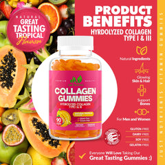 Hydrolyzed Type I & III collagen gummies on white background