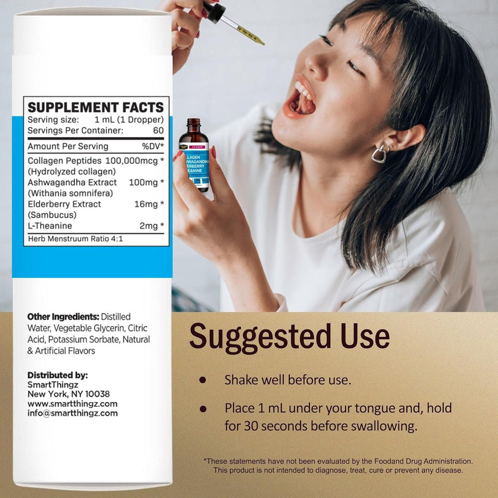 Label showing Ashwagandha, Elderberry, L-Theanine