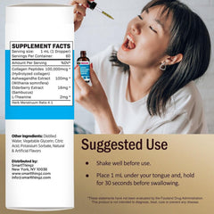 Label showing Ashwagandha, Elderberry, L-Theanine