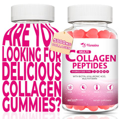 Front view of Collagen Peptides Gummies 5000mg Strawberry 120-count bottle