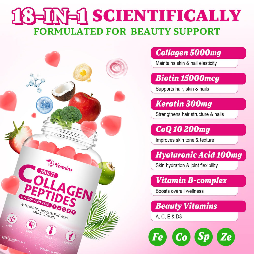 Packshot of Collagen Peptides Gummies 5000mg Strawberry 120-count