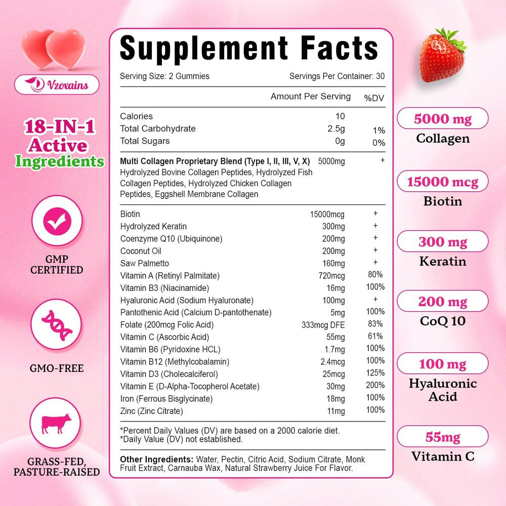 Nutrition label: Non-GMO, gluten-free collagen gummies